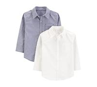 Simple Joys by Carter's Boys' Long-Sleeve Woven Shirt, Pack of 2 Button, Navy Stripes/White, 4-5 Years