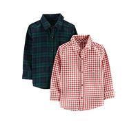 Simple Joys by Carter's Boys' Long-Sleeve Woven Shirt, Pack of 2, Green Plaid/Red Gingham Plaid, 4