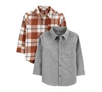 Simple Joys by Carter's Boys' Long-Sleeve Woven, Pack of 2 Baby and Toddler Formal Button Down Shirt, Grey/Maroon Plaid, 18 Months