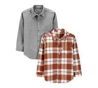 Simple Joys by Carter's Boys' Long-Sleeve Woven Shirt, Pack of 2, Grey/Maroon Plaid, 2 Years