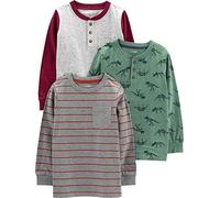 Simple Joys by Carter's Boys' Long-Sleeved Shirts, Pack of 3, Dark Grey Stripes/Grey Dots/Spruce Green Dinosaur, 2 Years