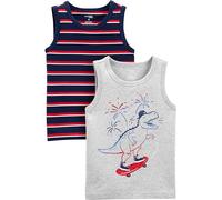 Simple Joys by Carter's Boys' Multi-Pack Muscle Tank Tops Baby and Toddler, Grey Dinosaur/Navy Stripes, 5 Years (Pack of 2)
