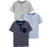 Simple Joys by Carter's Boys' Short-sleeve Shirts, Pack of 3, Blue Heather/Grey Heather Dots/Navy Stripes, 3 Years