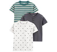 Simple Joys by Carter's Boys' Short-Sleeve Shirts, Pack of 3, Dark Grey/Green Stripes/White Dinosaur, 7