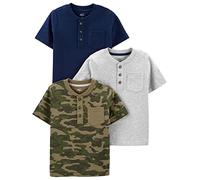 Simple Joys by Carter's Boys' Short-sleeve Shirts, Pack of 3, Green Camo/Grey Heather/Navy, 5 Years