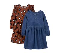 Simple Joys by Carter's Girls' 2-Pack Stretch Rib Dresses, Brown Cheetah/Dark Denim, 5