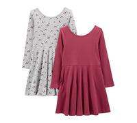 Simple Joys by Carter's Girls' 2-Pack Stretch Rib Dresses, Grey Floral/Plum, 5-6 Years (Pack of 2)