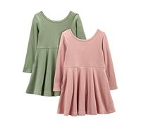 Simple Joys by Carter's Girls' 2-Pack Stretch Rib Dresses, Olive/Pink, 4 Years (Pack of 2)