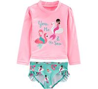 Simple Joys by Carter's Girls' 2-Piece Assorted Rashguard Sets, Aqua Green Swan/Pink Mermaid, 3 Years