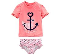 Simple Joys by Carter's Girls' 2-Piece Assorted Rashguard Sets, Pink Anchor Print/Salmon Pink Crab, 2 Years