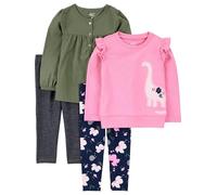Simple Joys by Carter's Girls' 4-Piece Long-Sleeve Shirts and Pants Playwear Set, Black/Navy Floral/Olive/Pink Dinosaur, 5 Years