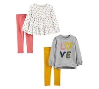 Simple Joys by Carter's girls 4-piece Playwear Set, Grey Love/Pink/White Floral/Yellow Dots, 2 Years