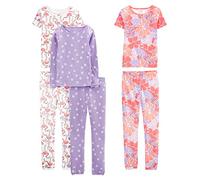 Simple Joys by Carter's Girl's 6-Piece Snug Fit Cotton Pajama Set, Lilac Dots/White Flamingo/Floral, 2 Years (Pack of 3)