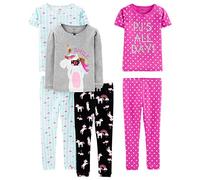 Simple Joys by Carter's Girls' 6-Piece Snug-Fit Cotton Pyjama Set, Pack of 3, Black Unicorn/Blue Tortoise/Grey Heather/Pink Polka Dot, 5 Years