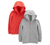Simple Joys by Carter's Girls' Fleece Full-Zip Hoodies, Pack of 2, Grey Heather/Orange, 5