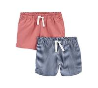 Simple Joys by Carter's Girls' Knit Shorts, Pack of 2, Coral Pink/Navy Stripe, 4
