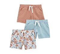 Simple Joys by Carter's Girls' Knit Shorts, Pack of 3, Light Blue/Light Brown Dots/White Floral, 7 Years