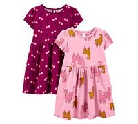 Simple Joys by Carter's Girls' Short-Sleeve and Sleeveless Dress Sets, Pack of 2, Cherry/Llama, 12 Months