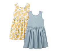 Simple Joys by Carter's Girls' Short-Sleeve and Sleeveless Dress Sets, Pack of 2, Dusty Blue/White Lemon, 12 Months