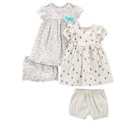 Simple Joys by Carter's Girls' Short-Sleeve and Sleeveless Dress Sets, Pack of 2, Ivory Owl/White Floral, Newborn