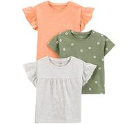 Simple Joys by Carter's Girls' Short-Sleeve Shirts and Tops, Pack of 3 Baby and Toddler T Set, Grey/Light Orange/Olive Flowers, 4 Years