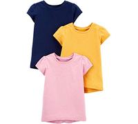 Simple Joys by Carter's Girl's Short-Sleeve Shirts and Tops, Pack of 3, Mustard Yellow/Navy/Pink, 12 Months