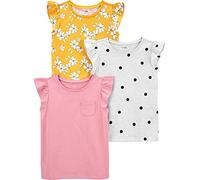 Simple Joys by Carter's Girls' Short-Sleeve Shirts and Tops, Pack of 3 T, Grey Polka Dot/Pink/Yellow Flowers, 5-6 Years