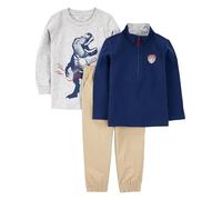 Simple Joys by Carter's Toddler Boys' 3-Piece Fleece Jacket, Long-Sleeve Shirt, and Woven Trouser Playwear Set, Beige/Grey Dinosaur/Navy, 5 Years