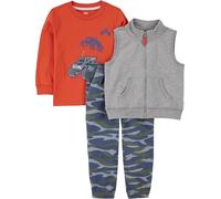 Simple Joys by Carter's Toddler Boys' 3-Piece Fleece Vest, Long-Sleeve Shirt, and Woven Trouser Playwear Set, Grey Heather/Navy Camo/Orange Trucks, 3 Years
