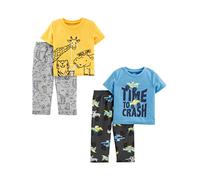 Simple Joys by Carter's Toddler Boys' 4-Piece Pajama Set (Short-Sleeve Poly Top & Fleece Bottom), Forest Animals/Monster Trucks/Text Print, 3 Years