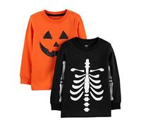 Simple Joys by Carter's Toddler Boys' Halloween Long-Sleeve Tees, Pack of 2, Halloween Pumpkin Print/Skeleton, 3 Years