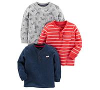 Simple Joys by Carter's Toddler Boys' Long-Sleeved Shirts, Pack of 3, Grey Dogs/Navy Heather/Red Double Stripes, 4 Years