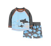 Simple Joys by Carter's Toddler Boys' Swimsuit Trunk and Rashguard Set, Black/Sky Blue Whales, 5 Years