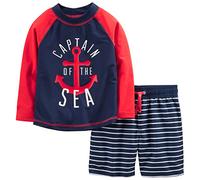 Simple Joys by Carter's Toddler Boys' Swimsuit Trunk and Rashguard Set, Navy Red Anchor/White Stripes, 5 Years