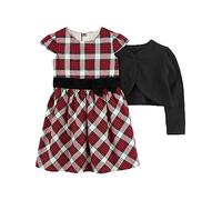 Simple Joys by Carter's Toddler Girls' 2-Piece Special Occasion Dress and Cardigan Set, Pack of 2, Black/Red Plaid, 4 Years