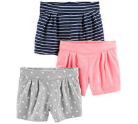 Simple Joys by Carter's Toddler Girls' Knit Shorts, Pack of 3, Pink/Grey/Navy, Dots/Stripe, 5T