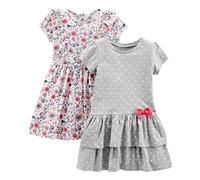 Simple Joys by Carter's Toddler Girls' Short-Sleeve and Sleeveless Dress Sets, Pack of 2, Grey Hearts/White Floral, 5 Years