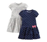 Simple Joys by Carter's Toddler Girls' Short-Sleeve and Sleeveless Dress Sets, Pack of 2, Navy/Grey, Dots/Kitten, 5T