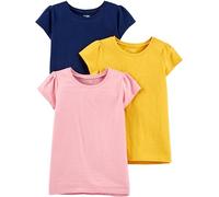 Simple Joys by Carter's Girl's Short-Sleeve Shirts and Tops, Pack of 3, Mustard Yellow/Navy/Pink, 2 Years