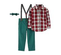 Simple Joys by Carter's Toddlers and Baby Boys' 4-Piece Special Occasion Bow-tie and Suspender Pants Set, Olive Heather/Red Tartan Plaid, 4 Years