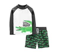 Simple Joys by Carter's Toddlers and Baby Boys' Swimsuit Trunk and Rashguard Set, Black Crocodile Print, 24 Months