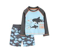 Simple Joys by Carter's Toddlers and Baby Boys' Swimsuit Trunk and Rashguard Set, Black/Sky Blue Whales, 3-6 Months