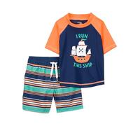 Simple Joys by Carter's Baby Boys' Swimsuit Trunk and Rashguard Set Rash Guard, Navy Orange Ships/White Stripes, 3-6 Months