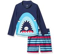 Simple Joys by Carter's Toddlers and Baby Boys' Swimsuit Trunk and Rashguard Set, Navy Shark/Red Stripe, 4 Years