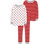 Simple Joys by Carter's Unisex Babies' 3-piece Snug-fit Cotton Valentines Pyjama Set, Pack of 3, Red Stripes/White Hearts, 12 Months
