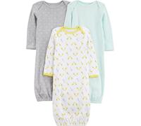 Simple Joys by Carter's Unisex Babies' Cotton Sleeper Gown, Pack of 3, Grey/Green/Yellow, Newborn