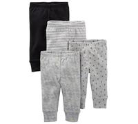 Simple Joys by Carter's Unisex Babies' Cotton Trousers, Pack of 4, Black Bananas/Grey/White, 3-6 Months