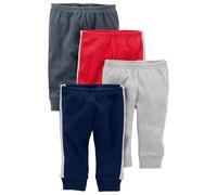 Simple Joys by Carter's Unisex Babies' Cotton Trousers, Pack of 4, Dark Blue/Dark Grey/Grey Heather/Red, 0 Month