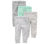 Simple Joys by Carter's Unisex Babies' Cotton Trousers, Pack of 4, Grey/Light Grey/Mint Green/Stripes, 0 Months