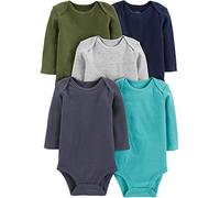 Simple Joys by Carter's Unisex Babies' Long-Sleeve Bodysuit, Pack of 5, Blue/Grey Heather/Navy/Olive/Washed Navy, Premature